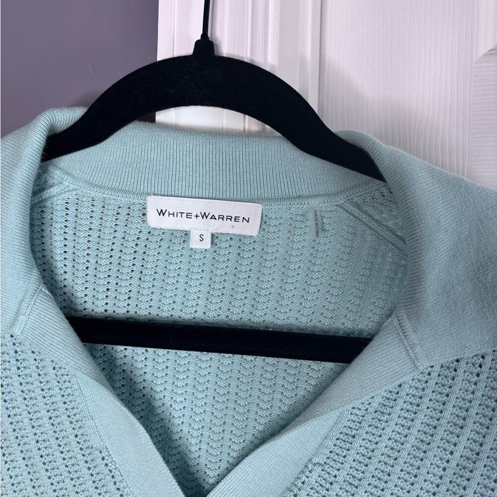 White + Warren Light Blue Waffle Knit Collared Polo Sweater Size Small - Picture 3 of 6